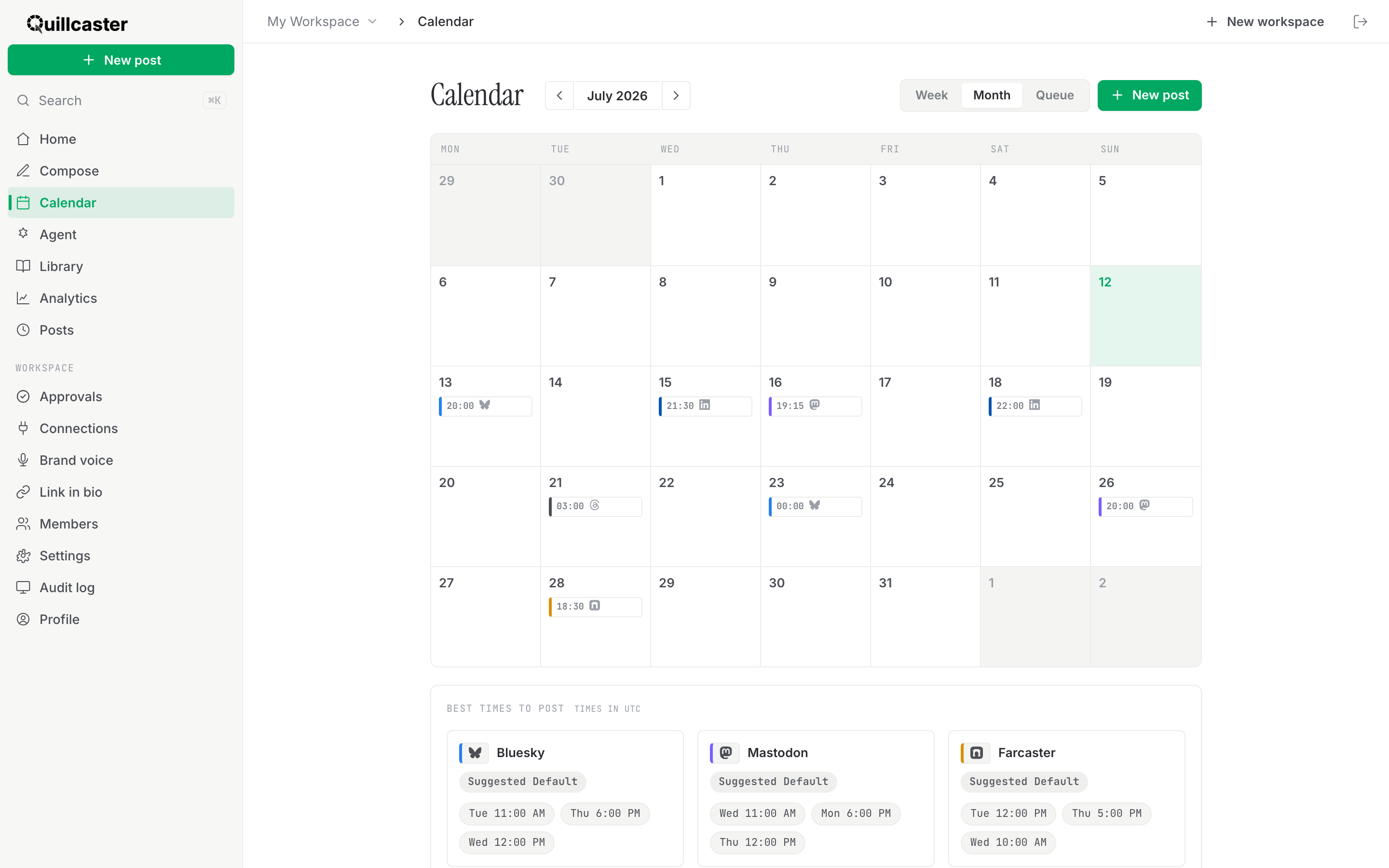 A visual calendar showing scheduled posts across the week