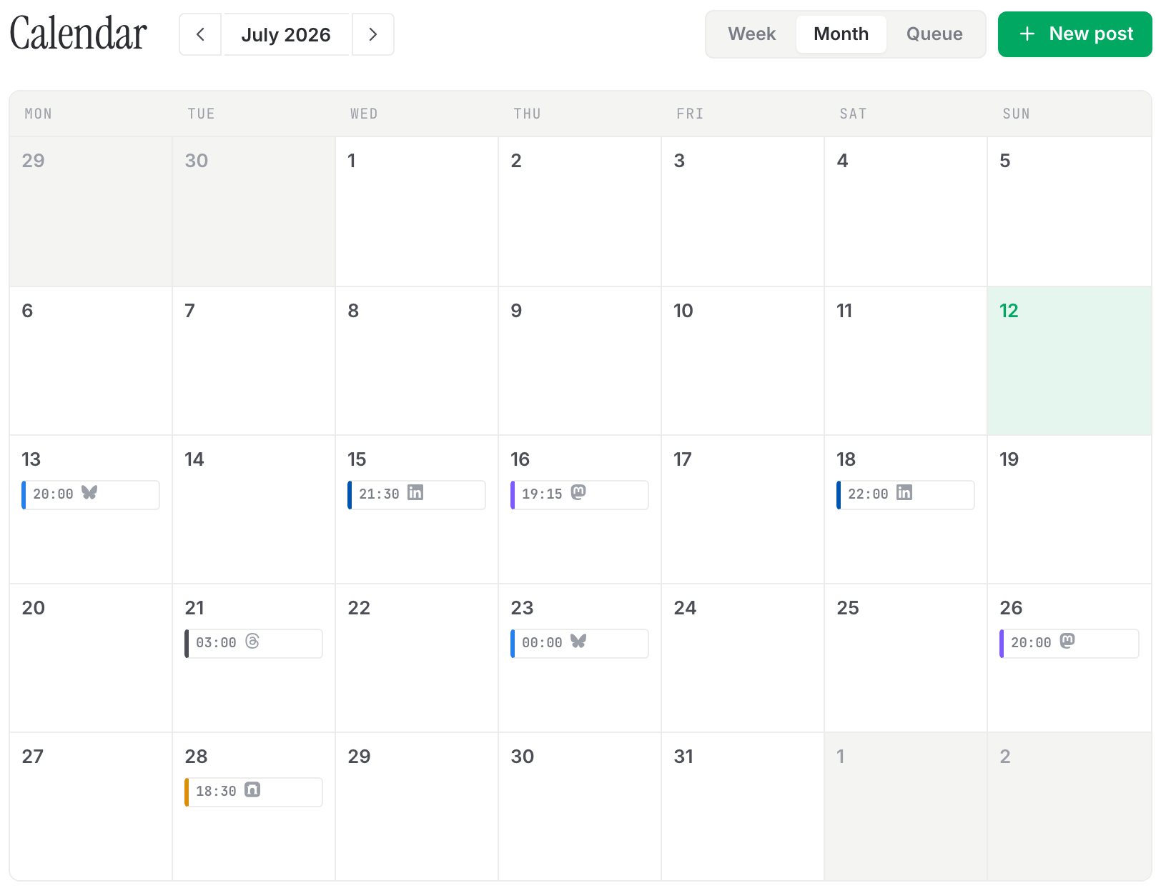 A visual calendar showing the week of posts planned ahead